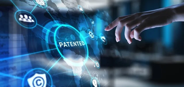 Patented Protecting Intellectual Property and Innovation, projection on a virtual screen, Business and Technology Concept.