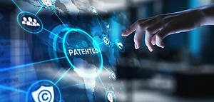 Patented Protecting Intellectual Property and Innovation, projection on a virtual screen, Business and Technology Concept.