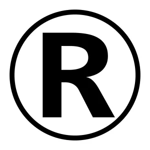 Distinctive registered trademark symbol rendered in black against white background. Crisp monochromatic design conveys legal protection and official branding